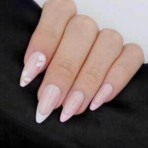 Spring Press on nails Flowers almond shape nude
